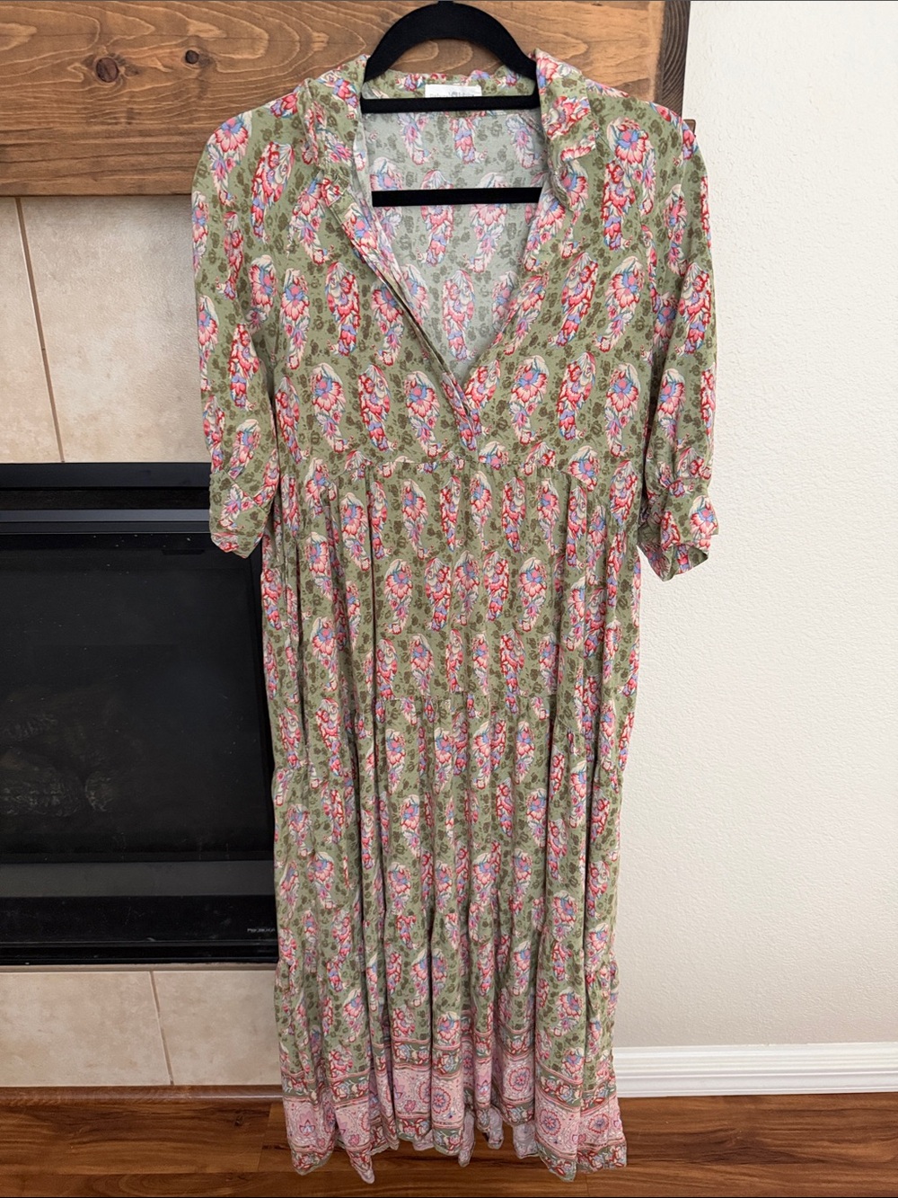 Natural Life Rebecca Midi Dress Large Tiered Floral Boho Babydoll Flowy Peasant